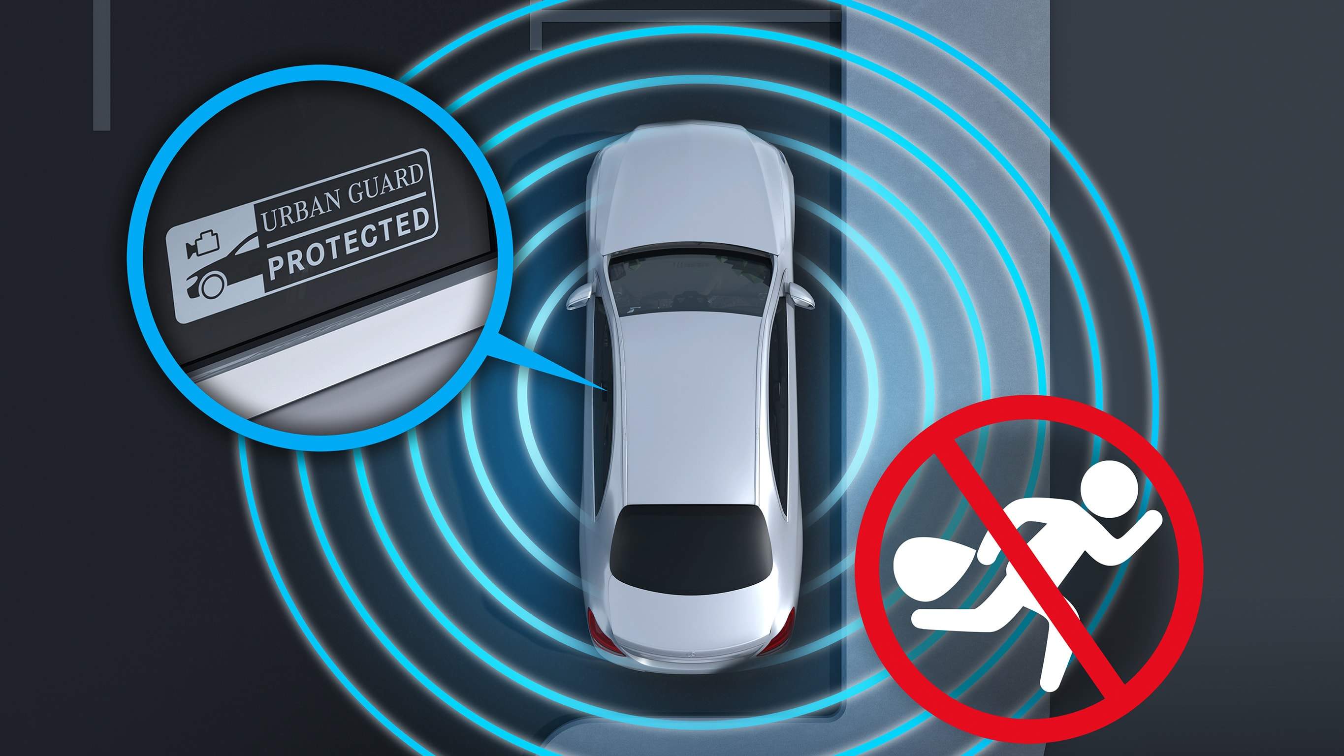 Na obrázku je grafické znázornění ochrany vozidla URBAN GUARD pro EQA od Mercedes-EQ.